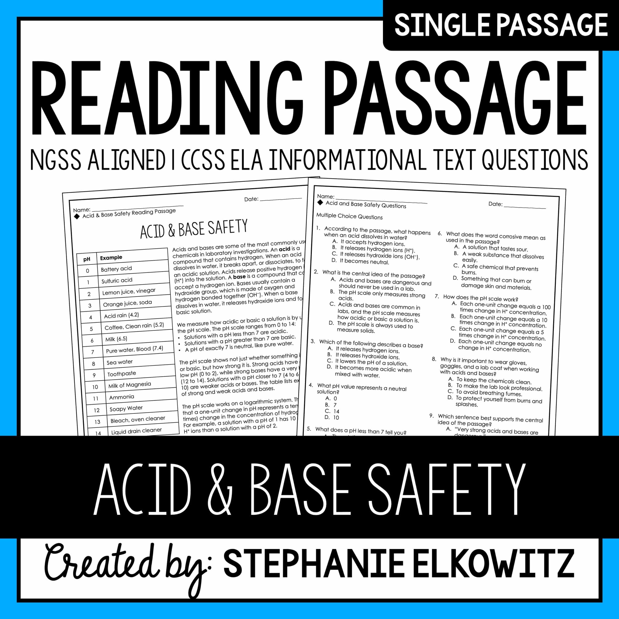 Acid and Base Safety Reading Passage