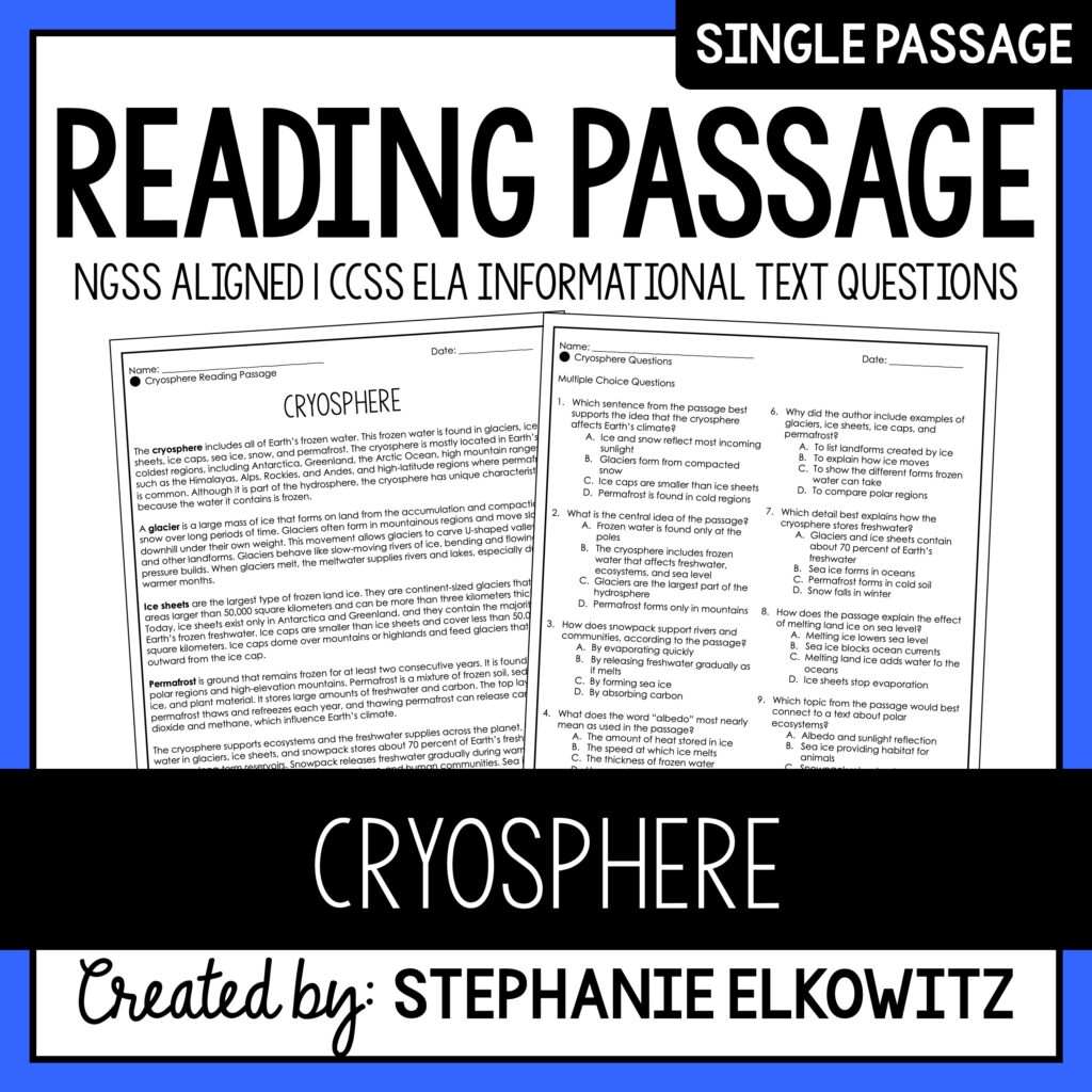 Cryosphere Reading Passage | Stephanie Elkowitz